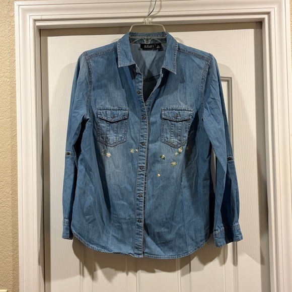 A.N.A Denim Button-Up Shirt with Embroidery size PM - Picture 2 of 4